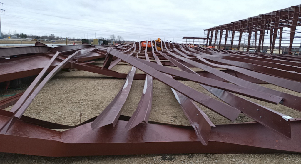 The initial prefab metal building that was damaged by a tornado.